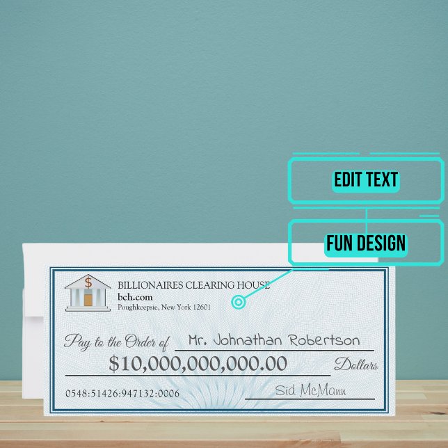 Who Wants to be a Billionaire Fake Check Birthday  Card (Your love may be priceless but let's have fun putting a number on it with this fake check.)