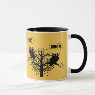 Who Whom Grammar Humour Owls Mug