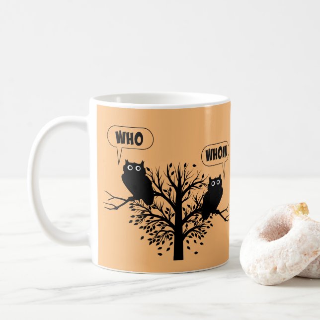 Who Whom Grammar Owls English Style Humour Coffee Mug (With Donut)