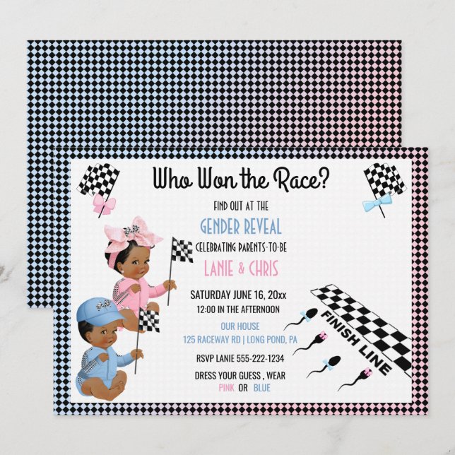Who Won the Race Gender Reveal Funny Sperm Invitation (Front/Back)