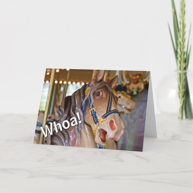 Whoa! Look Who's 50 Carousel Horse Happy Birthday Card (Front)