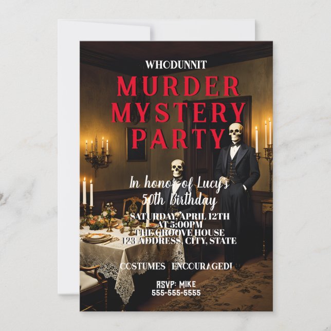 whodunit murder mystery 1950's style dinner party invitation (Front)