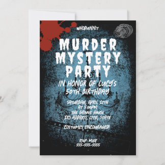 whodunit murder mystery bloody party 40th 50th 60  invitation