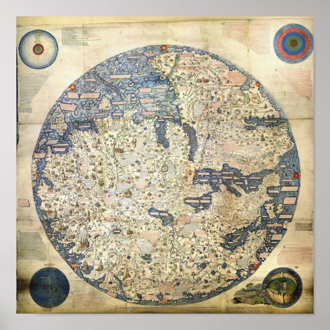 Whole Earth Continents Vintage Digital Maps Design Poster (Front)