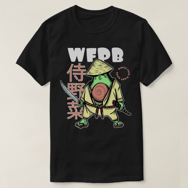 Whole Food PlantBased Avocado Samurai Japanese WFP T-Shirt (Design Front)