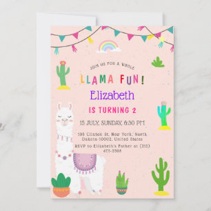 Whole Llama Alpaca Cactus Fun Kids Birthday Invitation