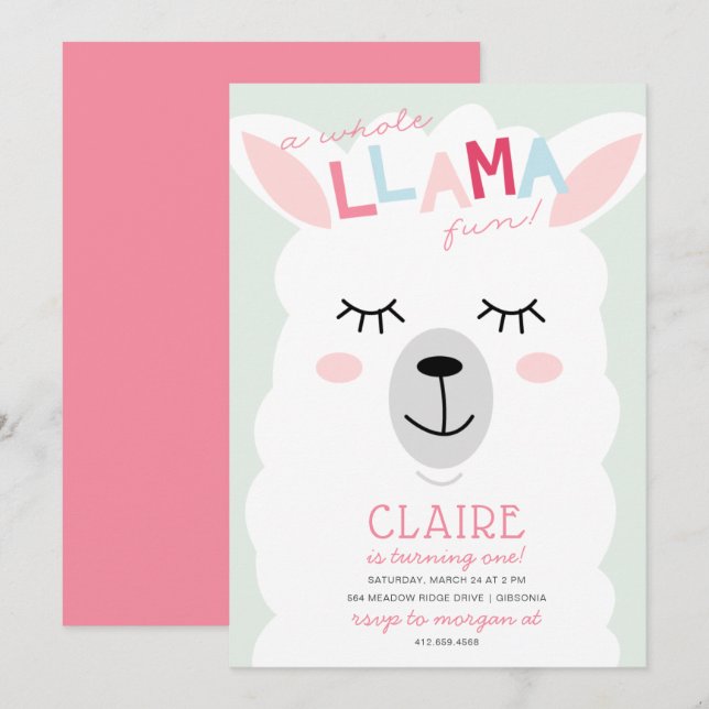 Whole Llama Fun Alpace Birthday Invitation (Front/Back)