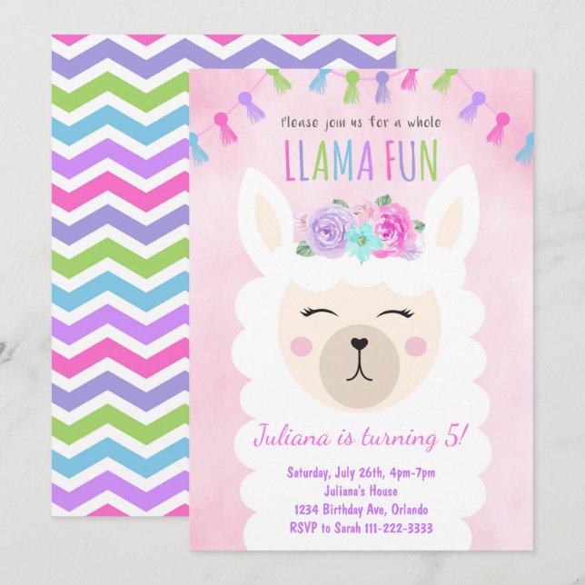 Whole Llama Fun Birthday Invitation (Front/Back)