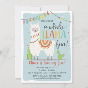 Whole Llama Fun Birthday Invitation • Cactus • Blu