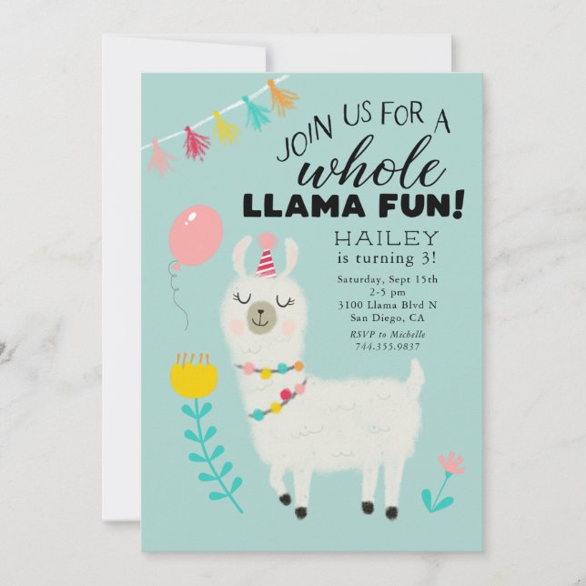 Whole Llama Fun Birthday Party Invitation (Front)