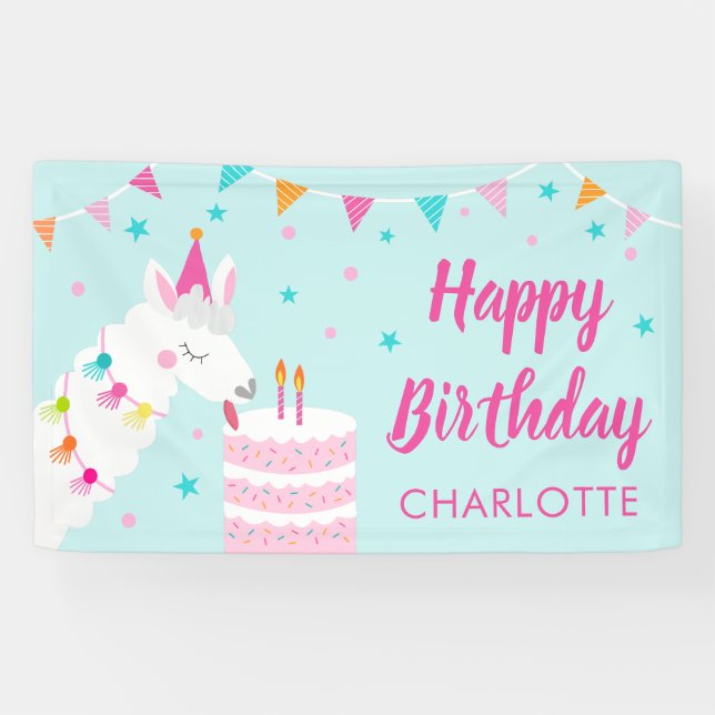 Whole Llama Fun Cake 2nd Birthday Aqua Banner (Horizontal)