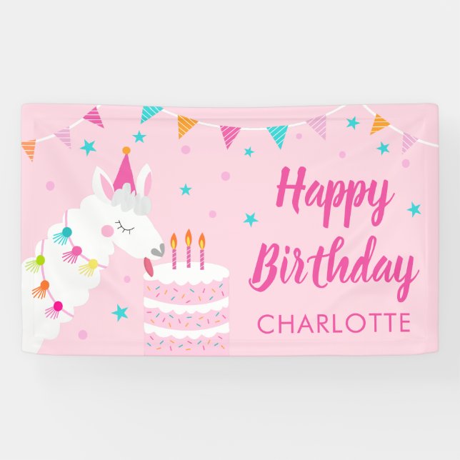 Whole Llama Fun Cake 3rd Birthday Pink Banner (Horizontal)