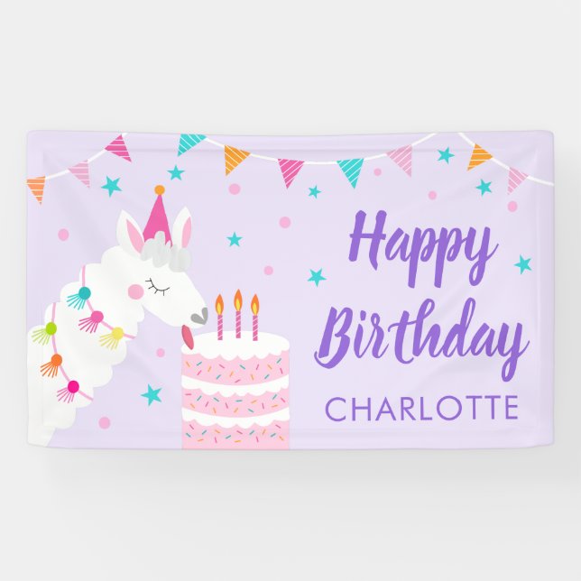 Whole Llama Fun Cake 3rd Birthday Purple Banner (Horizontal)