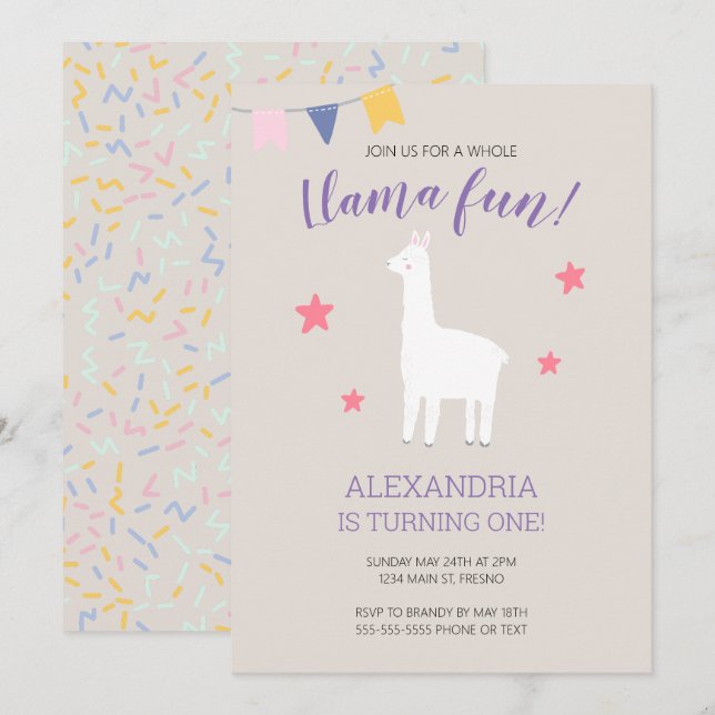 Whole Llama Fun Cute Boho Birthday Invitation (Front/Back)
