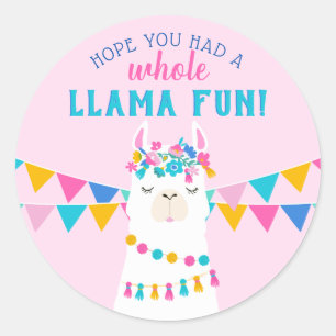 Whole Llama Fun Pink Birthday Party Girl Classic Round Sticker