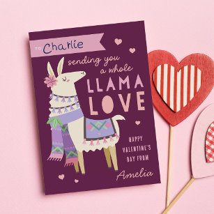 Whole Llama Love Classroom Valentine's Day Card