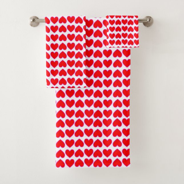 Whole Lotta Love Romantic Red Hearts Galore Bath Towel Set (Insitu)