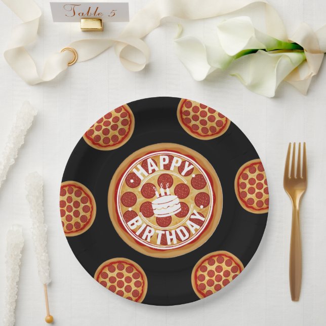 Whole Pizza Happy Birthday Party Design Paper Plate (Wedding)