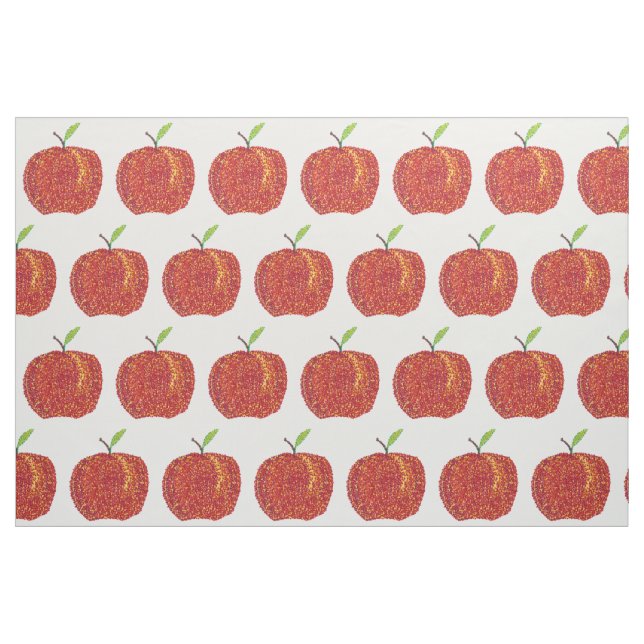 Whole Red Apples in Pointillism Stem, Leaf Fabric (Fat Quarter)
