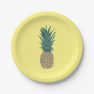 Whole Ripe Pineapple Painting with Leaves Paper Plate