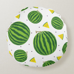 Whole Watermelons & Yellow Wedges Pattern Round Pillow