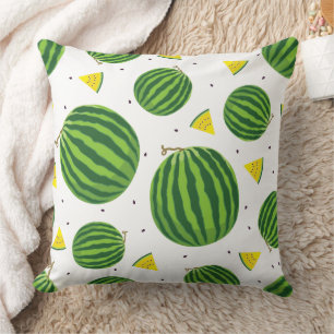 Whole Watermelons & Yellow Wedges Pattern Throw Pillow
