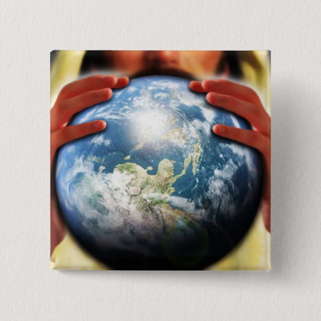 Whole World in His Hands 2 Inch Square Button (Front)