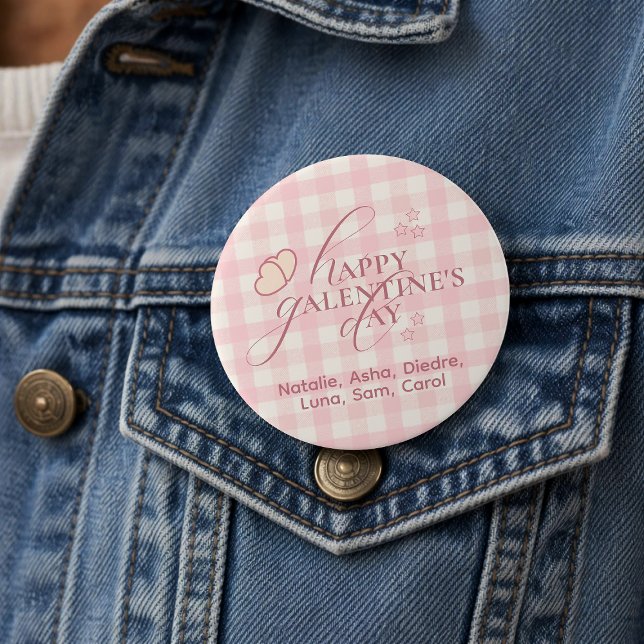 Wholesome Cute Pink Check Typography Galentine Day 3 Inch Round Button (Creator Uploaded)