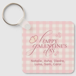 Wholesome Cute Pink Check Typography Galentines Keychain