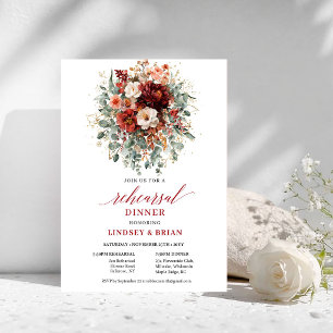 Wholesome Fall Burgundy Floral Rehearsal Dinner   Invitation