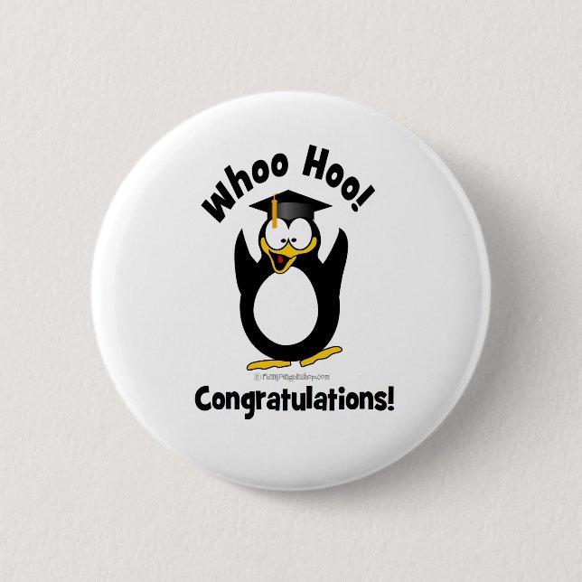 whoo hoo congratulations graduation penguin 2 inch round button (Front)