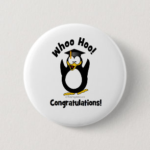 whoo hoo congratulations graduation penguin 2 inch round button