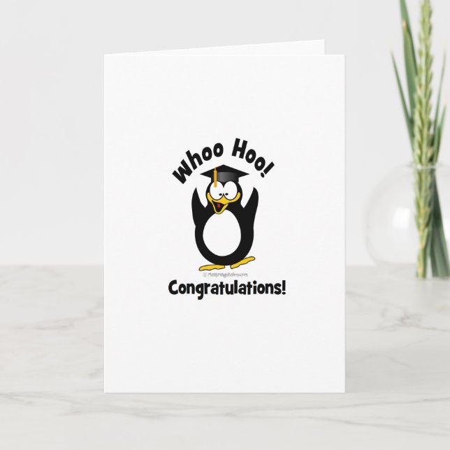 whoo hoo congratulations graduation penguin card (Front)
