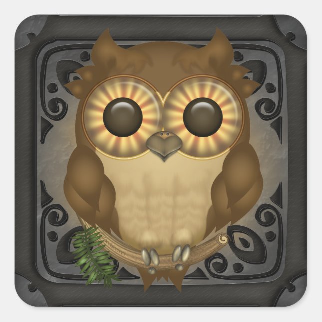 Whoolio The Cute Owl Square Stickers (Front)