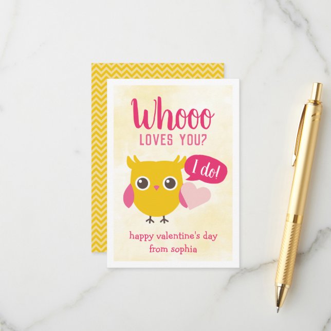 Whooo Loves You Owl Kids School Valentine's Cards (Front/Back In Situ)