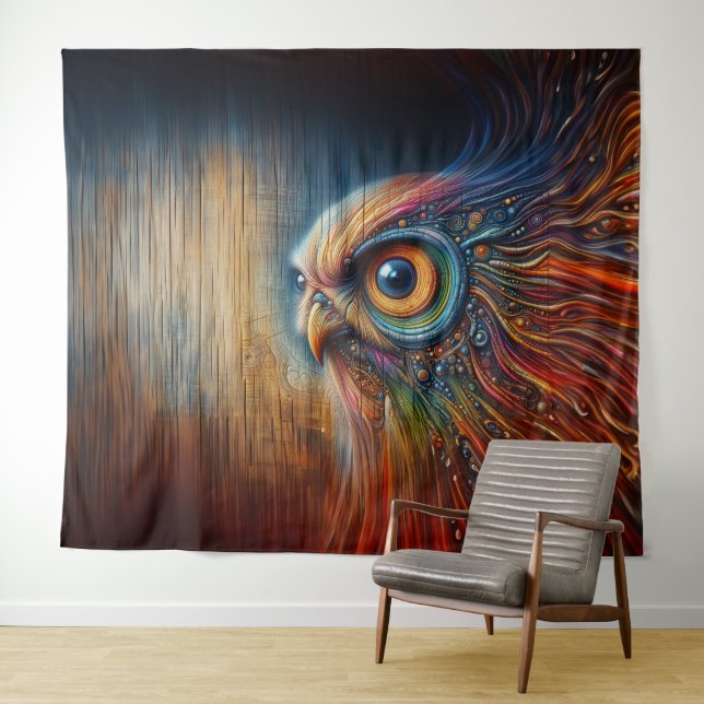 Whooo-Wood Grain Owl Tapestry (In Situ (Horizontal))