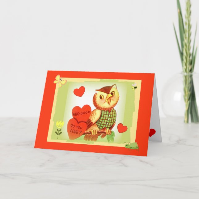 Whooooo Do You Love? Retro Owl Valentine Card (Front)