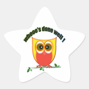 whooo's done well, cute owl star sticker
