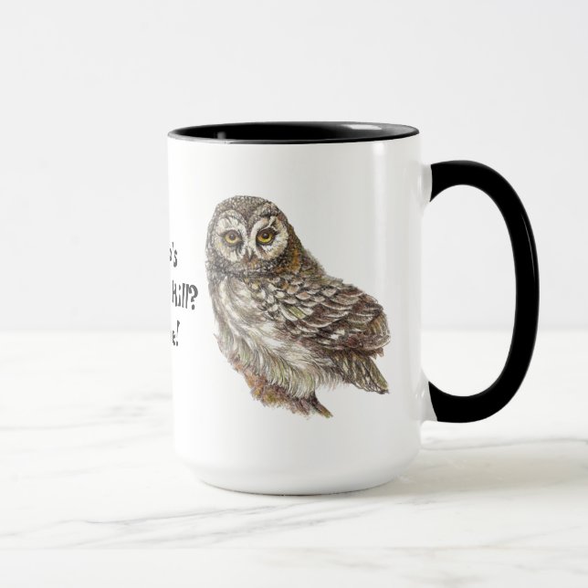 Whooo's Over the Hill, Not Me, Fun Old Owl Humor Mug (Right)