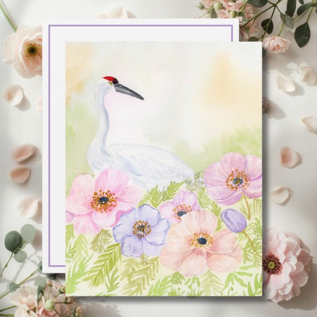  Whooping Crane with Pastel Anemones  Card (Creator Uploaded)