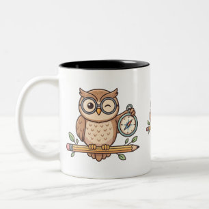 WHOO'S READY FOR SCHOOL? Cute Owl Illustration Two-Tone Coffee Mug