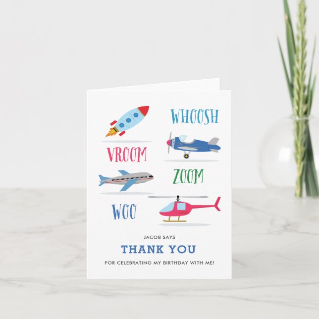 Whoosh Vroom Woo carte de remerciements d'annivers (Devant)