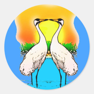 Whopping Cranes in Love Classic Round Sticker
