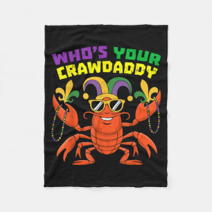 Who's crawdaddy crawfish jester beads mardi gras fleece blanket