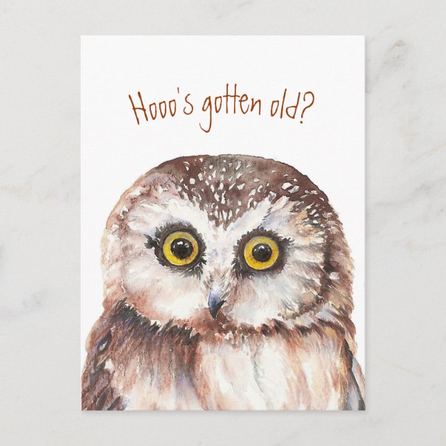 Who's gotten old? Funny Birthday Wise Owl Humour Postcard (Front)