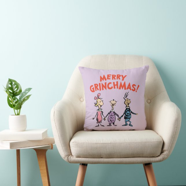 Whos Holding Hands Merry Grinchmas Throw Pillow (Chair)