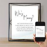 Who's Memory Bridal Shower Game Green Wash Poster<br><div class="desc">Who's Memory bridal shower game sign with editable text, so you can personalize with the bride or hostess's name. "Who's Memory" stands out in hand lettered calligraphy with casual elegance. Chic minimalist design with black and white typography on a white background finished, with a gentle watercolor wash and soft green...</div>
