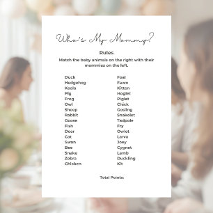 Who's My Mommy Baby Shower Game with Answers Letterhead