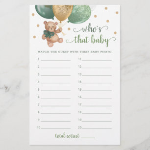 Who's That Baby Photo Game Baby Shower Teddy Bear 