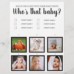 Who's that baby shower game funny simple classic flyer